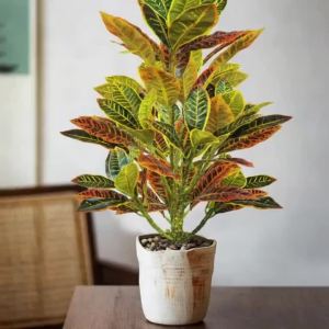 Kmitang | Cành Cây Đa Nhân Tạo 24-41cm Lá Giả Ficus Codiaeum Cây Cọ Nhựa Trang Trí Nhà Cửa Vườn Bàn Làm Việc Cảm Giác Như Thật
