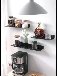 Bath Storage Rack Wall Shelves Floating Matt Black Bathroom Kitchen Mirror Metal Shower Organizer Home Accessories No Drill