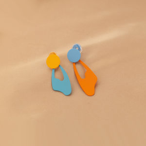 Asymmetric Color Block Geometry Long Ear Cuffs Fashionable Individualistic Artistic Design Mosquito Coil Tray Ear Clips No Piercing Required