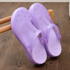 Veblen Ladies Summer Anti-Slip Platform Jelly Sandals Breathable Soft Bottom Shoes Large Size Beach Shoes Comfortable Hollow out