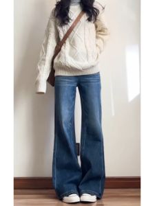 กางเกงยีนส์ทรงหลวมเอวต่ำสไตล์อเมริกันย้อนยุคสำหรับผู้หญิงสูง 175 ซม. กางเกงขายาวทรงหลวมสำหรับใส่ไปทำงานในฤดูใบไม้ร่วง