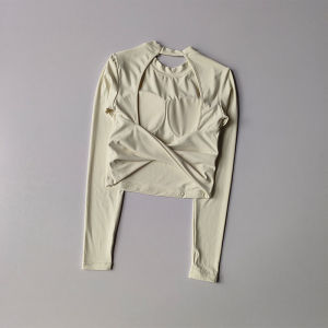 ผู้หญิงโยคะเสื้อเซ็กซี่Backlessกีฬาแฟชั่นPadโยคะเสื้อเสื้อผ้าการฝึกอบรมวิ่งแขนยาวเสื้อยืดออกกําลังกาย