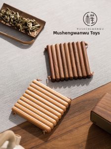 Handmade Wooden Tea Set Tea Cup Mat High End Sensation Home Use Heat Resistant Tea Pot Holder Calligraphy Style Square Shape