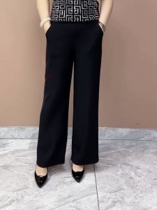 กางเกงขายาวทรงหลวมเอวยางยืดผ้าไหมไหมจากผีเสื้อ ทรงตรง กางเกงขายาวสีขาว ความยาว 9 ฟุต สำหรับคุณแม่วัยกลางคนและผู้สูงอายุในฤดูร้อน