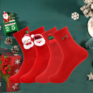 1 Pair/4 Pair New Year  Women New Year Red Sox Santa Claus Socks Comfortable Festive Breathable Holiday Socks Christmas Socks