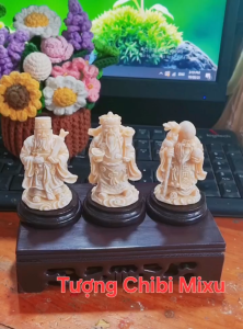 Bộ 03 tượng Tam Đa Phúc Lộc Thọ (kèm bệ tròn) cao 7.5cm