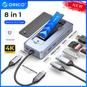 ORICO M.2 SSD Enclosure with Docking Station USB C 10Gbps PD 100W RJ45 SD/TF 4K HDMI for Laptop Video Audio