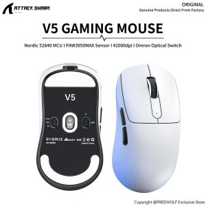 ATTACK SHARK | Attack Shark V5 8K Lightweight MouseIce-Sensitive CoatingPAW3950MAX Sensor42000 DPIPTFE Non-slip Mat for the Gaming