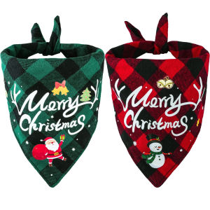 Christmas printed plaid pet scarf pet triangular bib drool bib dog and cat neck scarf small pet Christmas outfit.