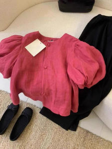 PAIBOLI | Big Size Bubble Sleeve Youthful Single Button Short Sleeve Shirt