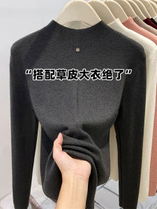 Womens Mid-Neck Long Sleeve Knitted Sweater Half-High Collar Pullover Slim Fit Solid Color Base Layer Inner Wear Top