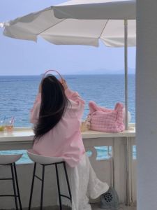 YIWEIYI | Atmospheric Feeling Spring Autumn Cherry Blossom Pink Thin Outerwear Shirt