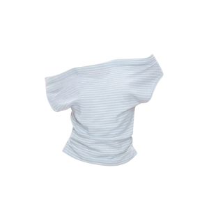 YUEZHONGWEI | เสื้อยืดคอกลมแขนสั้นผู้หญิงสไตล์ฝรั่งเศส ลายทางตัดต่อ สไตล์เกาหลี แฟชั่นฤดูร้อน ทรงสลิมฟิต เสื้อเชิ้ตแขนสั้น