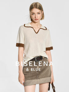 BEIQIANI | Vintage Color Blocked Crochet Lace Peter Pan Collar Short Sleeve Knit Blouse