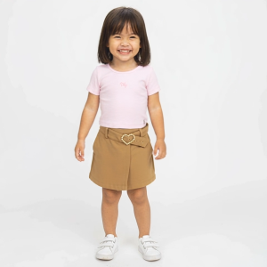 Moose Girl Pink Blouse With Brown Overlapping Skort Set (GSSKRS- 512 7819)