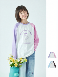 KECHU | Spring New Matching T-Shirt Cotton Printed Color Block Raglan Sleeve Girls Tops