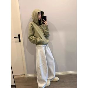 Grey Loose Wide Leg Banana Pants High Waist Straight Sporty Casual Trousers Womens Comfortable Loose Feeling Design Sensation