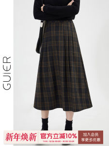Classic Plaid A-Line Mini Skirt Womens French Vintage Slimming Woolen Skirts Spring Season High Waist Midi Length