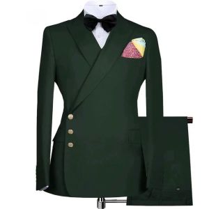 Smart Casual Solid 2 PCS Men Suits Fashion Mens Formal Business/Wedding Groom Tuxedos Peak Lapel Double Breasted Jacket Pants
