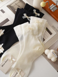 No Show Butterfly Knot Summer Thin Mid-Calf Socks Womens Comfortable Breathable Non-Reinforced Toe Edge Nylon Mesh Socks