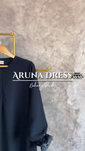 Abassya-Aruna Dress Wanita Dewasa Bahan Jetblack Premium Busui Friendly Tangan Karet Mix Brukat