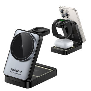 Rocoren 3 in 1 15W Wireless Charger Stand for iPone16 15 14 13 Pro Max Airpods iWatch Folding Holder Fast Charging Dock Station