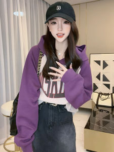 เสื้อสเวตเตอร์มีฮู้ดพิมพ์ลายตัวอักษรสไตล์อเมริกันย้อนยุคสำหรับผู้หญิง ฤดูใบไม้ร่วง 2022 แฟชั่นลำลอง สไตล์เกาหลี แขนยาว ปกติ