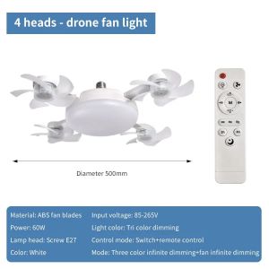 2-in-1 60W Fan Light E27 Drone Design Ceiling Fan Light with Remote Control AC85-265V Fan Lighting Bulb for Home Restaurant