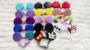 Disney | Disney 3.3 "Minnie Mickey Tai Co Giãn Dây Đeo Đầu Long Lanh Điều Chỉnh Thời Trang Băng Đô Quấn Tóc Cho Bé Tự Làm Phụ Kiện Tóc Cho Lễ Hội Chuyến Đi Đảng