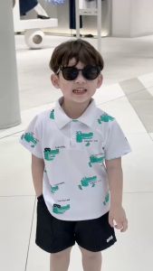 Áo thun polo cotton họa tiết cá sấu bé trai họa tiết in tràn cá sấu xanh 9 tới 25kg BERNIE AT1124B79