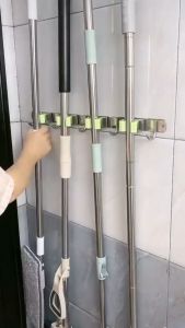 Manuyama Mop Broom Holder Heavy Duty Hooks Hanger Wall Mounted Stainless Steel Organizer
