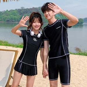 Luoke Couple Swimsuit New Split Skirt Swimsuit Womens Conservative Large Mens Capris