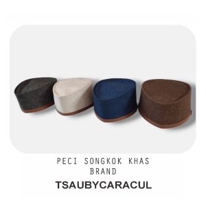 TSAUBYCARACUL | Peci Songkok Kopiah Model Terbaru | Peci Songkok Kopiah Unik & Elegan | Peci Cowboy Dewasa | Warna Hitam | Warna navy | Warna Krem | Warna Cokelat Tinggi 10Cm - 11Cm