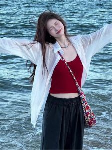 วันหยุดชายหาด เปลือยหลังสีแดง เสื้อกล้าม ผู้หญิง เสื้อตัวนอก สวมใส่ด้านใน สไตล์สลิง สีบริสุทธิ์ วัสดุอื่นๆ 100% ฤดูใบไม้ร่วง 2024