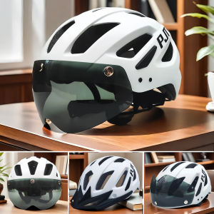 PJT Bike Helmet With Sun Goggle Visor Men Bicycle Helmet Sunglasses Road MTB Cycling Helmet Goggle E-bike Sports Bike Helmet