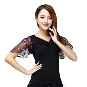 New Ballroom Dance Tops Standard Modern Dance Costume Flamenco Blouse Performance Clothes Waltz Dancewear Short Sleeves 7 Colors