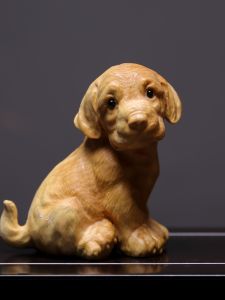 Authentic Miniature Yellow Elm Wood Carving Exquisite Golden Retriever Dog Zodiac Pet Sculpture Handheld Craftwork Ornament