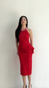 MyDu Shop | Đầm MS 2739 – Dáng Ôm Yếm Sang Trọng Cổ Kết Hạt Eo Bèo Nhẹ