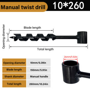 Woodworking Manual Support Drill Hardware Tools Twist Auger Sharp and Durable Outdoor Extension Drill Black High Carbon Steel