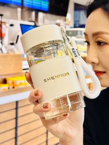 Mini Portable Glass Cup for Women High Aesthetic Value with Scale Tea Brewing Water Drinking Cup Small Size Easy to Carry