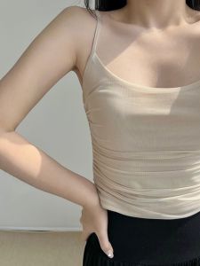 Ice Silk Knitted Small Strap Vest Women Summer Inner Wear Outer Wear Anti Exposure Yoga Beautiful Back Tube Top Underwear Base Shirt