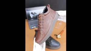 Giày sneaker nam da bò nguyên tấm đế cao su đúc tăng chiều cao 3.5 cm  2 màu ( nâu - đen )- BOMBUS