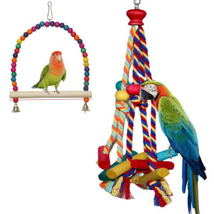 Birds Rope Parrot Toys Bird Accessories Wood Chewing Toy Cage Resistant Small Large Bird Toy Parrots Training Random Colors