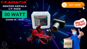 Kawachi 30watt LED Super Terang LY-302Z Putih atau Kuning Zoom In / Out Waterproof Lithium Cas Recas Rechargeable Isi Ulang Tahan Lama 30 Jam 2500 mAh Outdoor Headlight Camping Berburu Bisa Bayar Di Tempat
