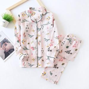 Classic Japanese Style Pure Cotton Double Layered Muslin Sleepwear Set Long Sleeve Open Cardigan Loose Comfortable Home Clothes for Women