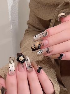 Handmade Autumn Winter Cat Eye Nail Art Pure Brown Color Katy Cat Design Wearable Nails White Enhancing Cool And Spicy Style