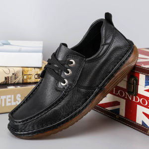 Giày Lười Nam Đế Bằng Bằng Da Bò Mềm Thủ Công Giày Đi Bộ Thoải Mái Thoáng Khí Đế Bằng Bằng Cao Su Giảm Xóc