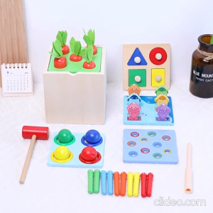 Hộp Gỗ Montessori 8 Trong 1 Đập Bóng Thu Hoạch Cà Rốt Câu Cá Ghép Hình - Đồ Chơi Giáo Dục Sớm Cho Bé
