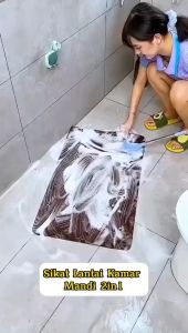 Sikat Kamar Mandi 2in1 - Sapu dan Wiper / Magic Broom Wiper Alat Gosok Pembersih Lantai WC Toilet Dinding / Bathroom Floor Brush Gagang Panjang Plastik Nylon Karet SIkat Stainless Steel Praktis Serbaguna