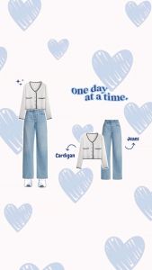 One Set 2in1 | Cardigan Crop Vintage Wanita + Celana Jeans Highwaist | - KA082